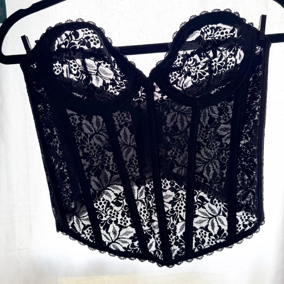 Vintage Frederick's of Hollywood Black Lace Corset with Boning, Rosette - Picture 10 of 13